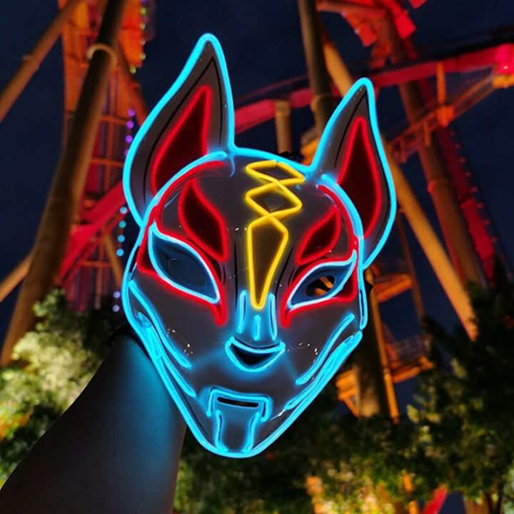 Anime Cosplay Décor Japanese Fox Mask LED Neon Light Mask Halloween Costume Mask Luminous LED Mask DJ Dance Glow Photo Props