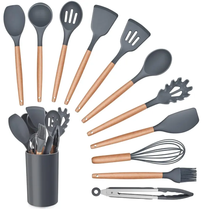 12%20Pcs%20Silicone%20Cooking%20Utensils%20Kitchen%20Utensil%20Set%20-%20Heat%20Resistant%20Non-Toxic%20BPA%20Free%20Spatula%20Set%20with%20Turner%20Tongs,Spoon,Brush,Whisk-Wooden%20Handles%20Kitchen%20Gadgets%20Tools%20Set%20for%20Nonstick%20Cookware%20Spoon%20Set%20Silicon%20-%20Image%209