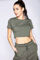 Women's Army Green Crop Top T Shirt. 