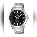 Casio Edifice Mens Steel Black Dial with Date Silver Steel Band Watch-EFV-100D-1AVUDF. 