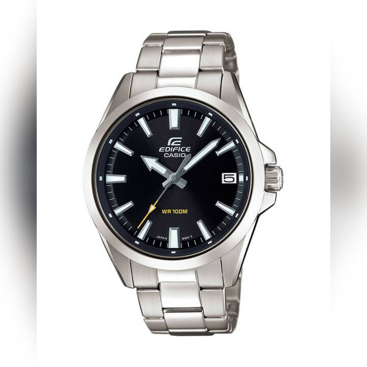 Casio Edifice Mens Steel Black Dial with Date Silver Steel Band Watch-EFV-100D-1AVUDF