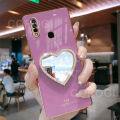 For Samsung Galaxy A20s Cover with Makeup Mirror Shiny Plating Square Bumper Girls Phone Case Soft TPU Silicone Shockproof Protective Back Cover. 