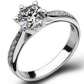 JZ016 Xianger Silver New Six-Claw Ornament Simple 70 Women's Diamond Ring Imitation Diamond Japanese and Korean Style Wedding Gift. 