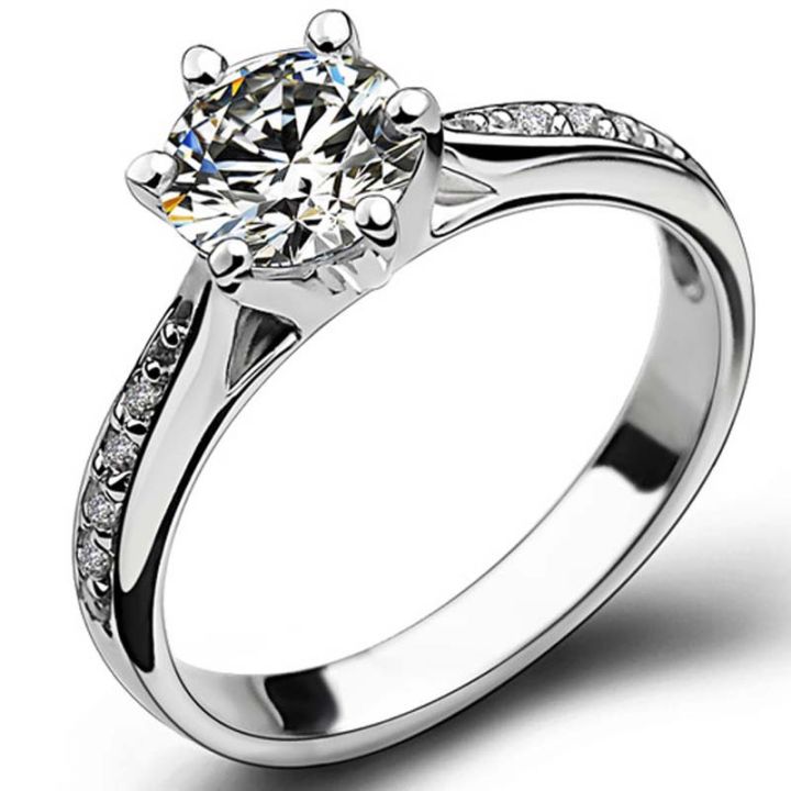JZ016 Xianger Silver New Six-Claw Ornament Simple 70 Women's Diamond Ring Imitation Diamond Japanese and Korean Style Wedding Gift