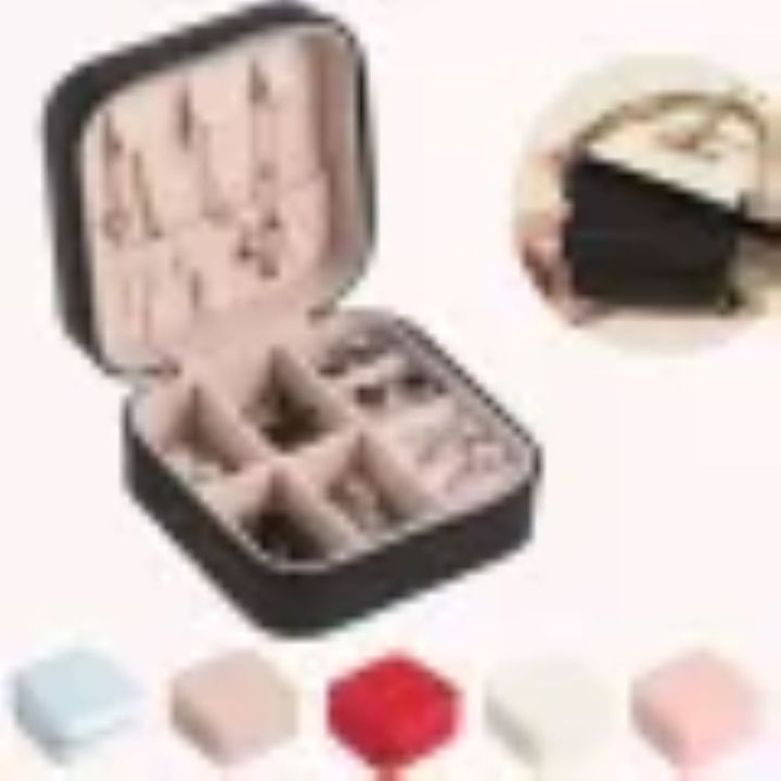 SHERICE Leather Jewellery Organizer Box with Zipper | Ear Rings & Necklace_Bracelets Holder | Small Jewelry Box Vanity Hanger Stand Velvet