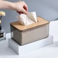 Tissue Box, Facial Tissue Dispenser Box with Bamboo Wood Lid, Transparent Container, Modern Minimalist Design. 