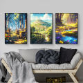 Decor, wall home decoration featuring the magnificent scenery of a natural valley in spring with wildflower fields poster, wind summer landscape canvas painting.. 