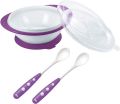 NUK Learn to Eat Set | Trainer Cup Sippy Cup (230 ml) | Feeding Bowl and Feeding Spoons | 6+ Months | BPA-Free | Purple | 4 Count. 