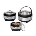 Premium Quality Elegant Luxury Design Happy House Brand Silver Food Warmer Hot Pot With Glass Lid, High Quality Unbreakable Insulated Material Keeps Food Fresh and warm upto 6 Hours, Available in Small, Medium, Large, 3 Pcs Set and 4 Pcs Set - Black. 
