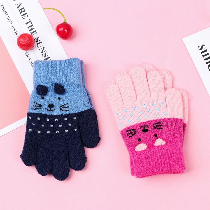 New Hot Lovely Baby Kids Boys Girls Cartoon Cat Thick Knitting Mittens Kids Gloves