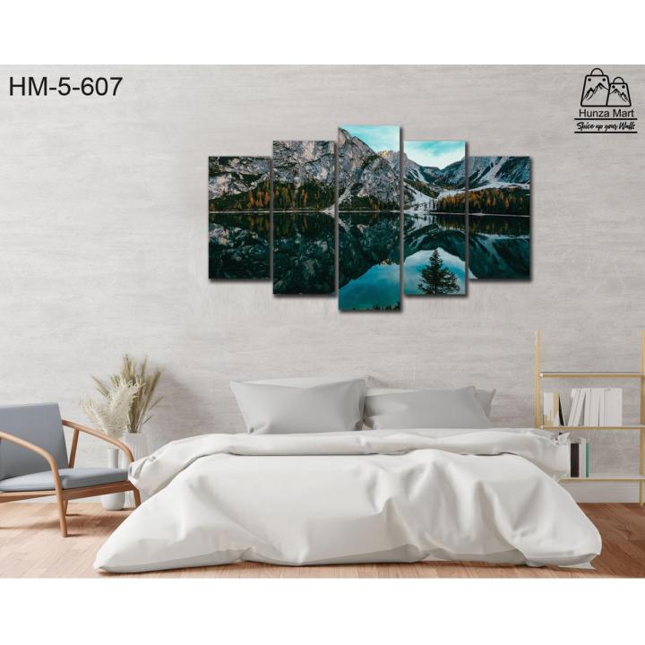 Mountain lake In Winter Wall Frame, 5 Panel, HD Print, Wall Art Decor, Ready to hang, for Home Decoration. S-5-607