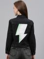 CLOTHING   ZHEIA Women Black Solid Denim Jacket. 