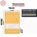 16x26 cm Packs of 50/25 pcs Kraft Paper Standup Pouch Brown/Craft Paper Bag Zip Lock Stand Up Pouch Clear Window Display. 
