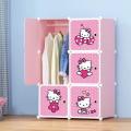 HELLO KITTY 6 Cubic DIY (Nylone) Plastic Baby Clothes Cabinet Space Saver Organizer / Baby cupboard and Baby Hanging Wardrobe - 6 Cubes Storage Cabinet & Wardrobe For Kids With Hanging Rod. 