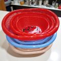 Pack of 3 Plastic Basket Tokri Set – Multipurpose Fruits & Vegetables Tokri – BPA Free Food Grade Kitchen Storage Organizer – Plastic Basket for Sabzi, Phal, Noodles – Multi Color Round Tokri - Basket Set - Tokri Set - Sabzi Tokri - 3 piece Set. 