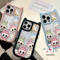 Trendy Cartoon Pop Mart Labubu Fun Doodle Case Compatible for IPhone 16 14 12 15 13 11 Pro Max 11 14 16 12 15 Pro Transparent Luxury Bracelet Cute Cat Ear 2 in 1 Acrylic Soft Case. 