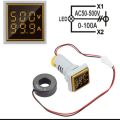 Digital Square AC Volt and Ampere Meter Light | Front Square Back Round Ampere Meter | 2 in 1 50-500V , 0-100A 22mm LED Current Indicator Voltage Meter | Sub Meter | CT Meter | Volt and Amp Tester Pannel Meter. 