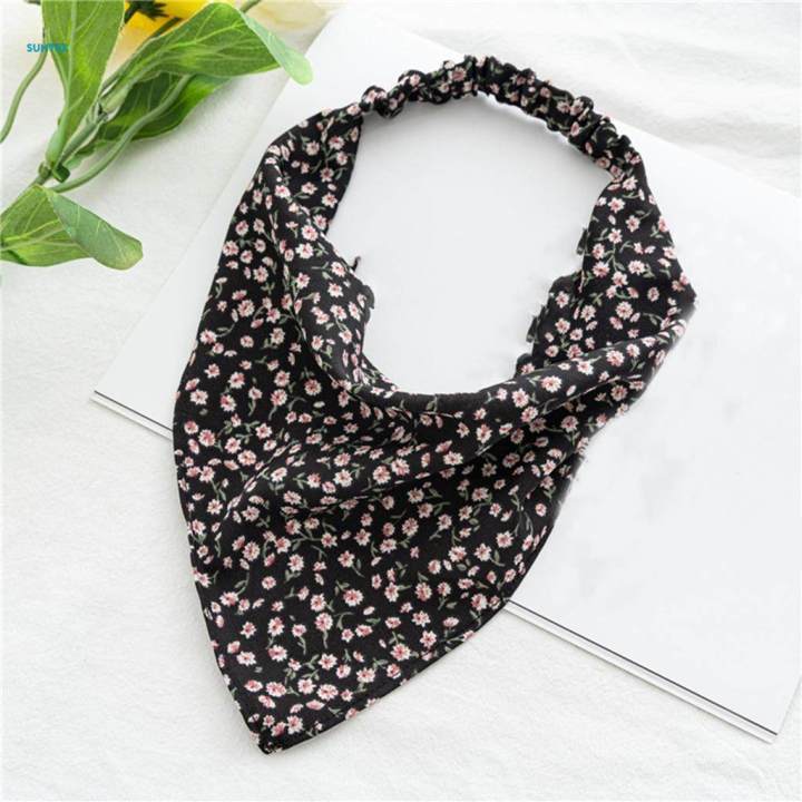 Women Bandana Elastic Soft Boho Hair Band Printed Hair Scarf Gifts Black