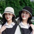 Ladies Bucket Hat Stylish Patchwork Stripes Papyrus Summer Hat Anti-sun Cool Fashion Bucket Hat Lady Sun Hat Outdoor Supply. 