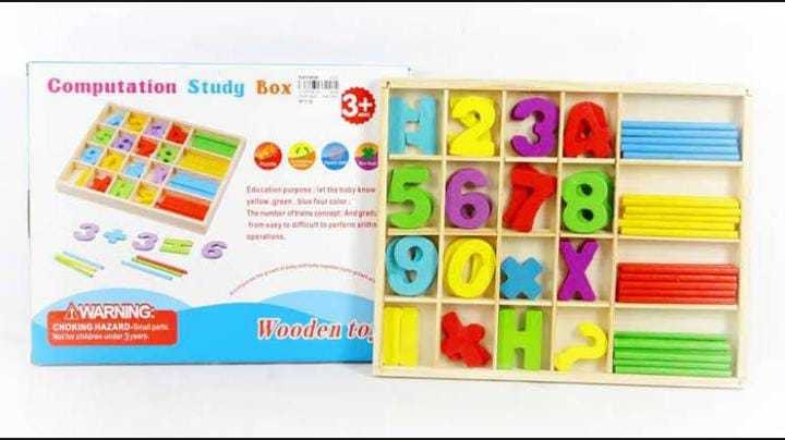 Wooden Computation Study Box with Number Blocks for Basic Math Calculations/Time Recognition Educational Indoor & Outdoor Toy for Children Kids Ages 3+ Years