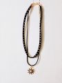 Fancy Black Leather String Layered Choker with Aesthetic Pendant. 