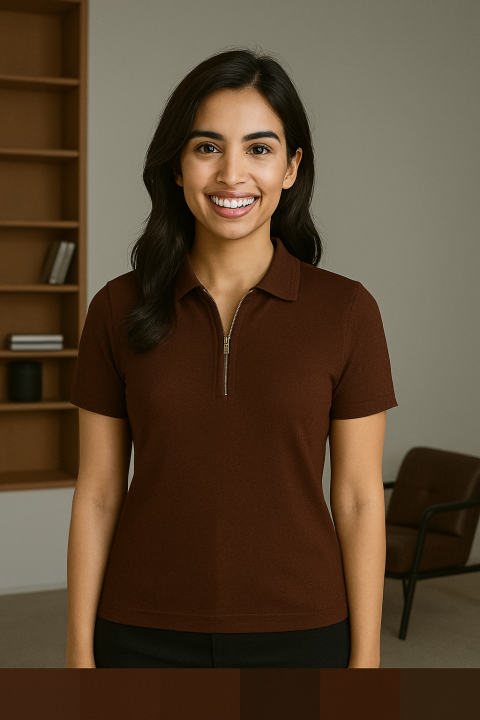 Hooran Collection Zipper Neck Polo Shirt For Women and Girls - High Quality brown polo Shirts