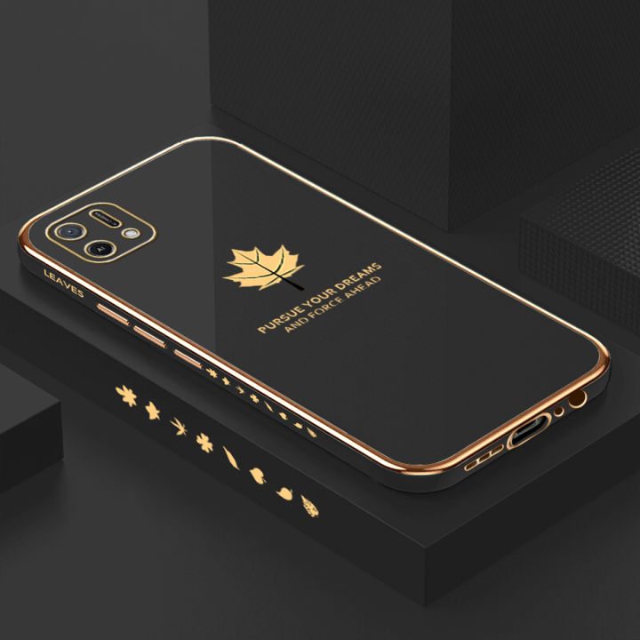 Hontinga for OPPO A16K A16E Back Cover Luxury 6D Plating Maple Leaf Side Pattern Case Soft Silicone Square Phone Cases