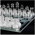 LYDJ Glass Chess Game Set Include Frosted/Polished Glass Chess Board and 32 Chess Pieces with Padded Bottom, Crystal Chess Set for Adults and Children Strategy Game,S. 