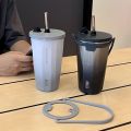 TYESO 600ml Portable Vacuum Insulated Mugs Stainless Steel Coffee Cup Ice Bar Thermal Car Sippy Large Capacity Straw Water Cup. 