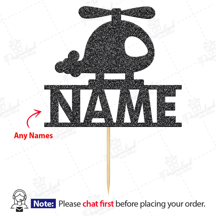 PERSONALISED Custom Birthday Helicopter Cake Topper For Kids Party Celebration, Birthday Toppers & Cake Decoration with Any Name