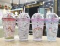 Unicorn Transparent Sipper/Water Bottle/Mason Jar/Tumbler with Straw for Kids Glitter Sipper with Toy Creative Double Layer Drinking Water Bottle Tumbler, Portable Juice Coffee Milk Cup. 