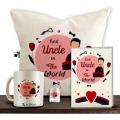 Gift Pack : Best Uncle in the World Printed Customized Cup and Cushion with Keychain. 