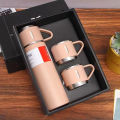 Premium Stainless Steel Vacuum Thermos Flask with Silicone Handle and Insulated Lid Set With 2 Stainless Steel Cups Perfect for Hot Coffee & Tea 500 ML- Best Sport & Travel Bottle. 