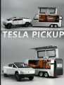Diecast Tesla Cyber truck with Quad Bike and  Pickup Trailer RV Model Toy with Motorcycle 1/32. 