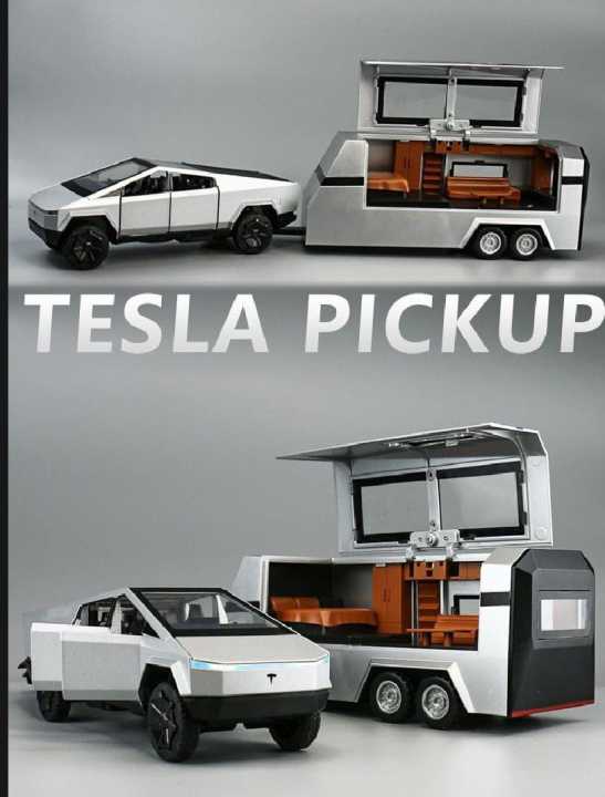Diecast%20Tesla%20Cyber%20truck%20with%20Quad%20Bike%20and%20%20Pickup%20Trailer%20RV%20Model%20Toy%20with%20Motorcycle%201/32%20-%20Image%203