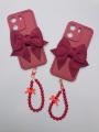 Redmi 13C Back Cover For Girls - Bow Tie Case With Fancy Key Chain - Chain bracelet Case. 