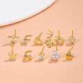 Qingwen  European and American Copper Inlaid Zircon Navel Stud Butterfly Love Crown Moon Shape Studded with Water Drop Zircon Bee Belly Ring Piercing Jewelry Cross-Border. 