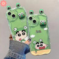 Crayon Shin-chan Case Compatible For IPhone 7Plus 15 14 13 1112 Pro Max XR 15 6 8 7 6S Plus XS MAX X SE 2020 Big Eye Green Frog Doll 3D Wavy Curved Edge Cover. 