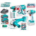 TOTAL 20V Lithium-ion Cordless 3pcs Combo Kit - Cordless Rotary Hammer - Cordless Impact Driver - Cordless Angle Grinder - 2 Pcs 4.0Ah Battery & Charger. 