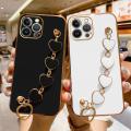 COROGI for iPhone 14 Pro Max Back Cover with Love Heart Bracelet Luxury 6D Plating Frame Shiny Chain Cases Soft Silicone Square Protective Mobile Phone Case for Girls Boy. 