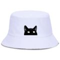 Big Eyes Cat Black Cartoon Printing Fashion Men'S Bucket Hat Uni Harajuku Men Fishman Cap Casual Fishing Bob Hats For Women. 