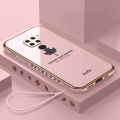 COROGI for Xiaomi Redmi Note 9 Back Cover with Lanyard Luxury Plating Maple Leaf Stylish Fancy Case Soft Silicone Square Mobile Phone Cases Pouch for Girls Boys. 