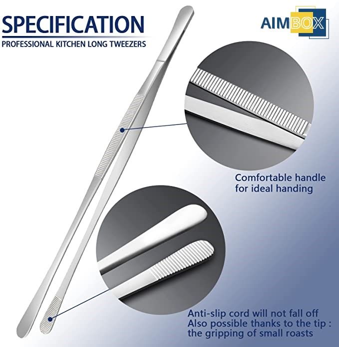 12''%20Cooking%20Tweezer%20Tongs,%202%20Pcs%20Stainless%20Steel%20Food%20Tweezers%20Set,%20Professional%20Kitchen%20Long%20Tweezers%20for%20Cooking,Sea%20food,BBQ,Multi-use%20-%20Image%204