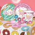 Disposable Plate Paper Cup Birthday Party Doughnut Decor Paper Plate Set. 
