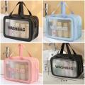 Upgrade Your Travel Routine with Our Premium Quality Toiletries Organizer Makeup Bag! Extra Large, Waterproof, Portable Cosmetic Case Made of Leather & Transparent Material. 