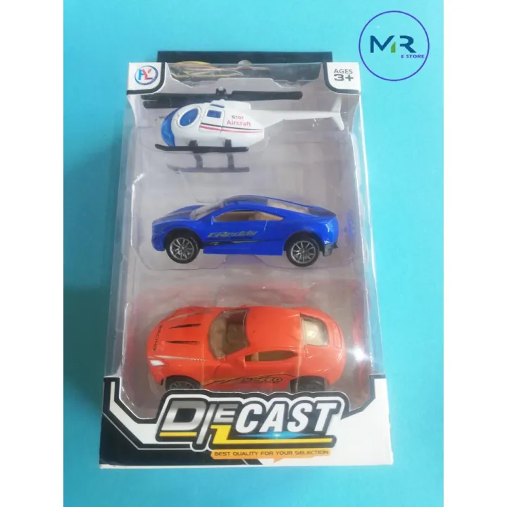One pack of 3 Toys for kids - 1 Helicopter Toy + 2 Cars Toys