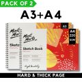 Sketch Book - A4 & A3 Size - 220g Thick & Hard Canvas Page - For Acrylic & Watercolour For Professional Artist. 