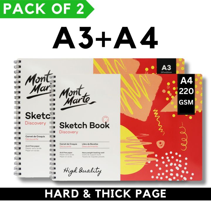 Sketch Book - A4 & A3 Size - 220g Thick & Hard Canvas Page - For Acrylic & Watercolour For Professional Artist