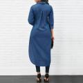 Women Casual Long Sleeve Jeans Shirt Turn Down Collar Long Denim Tops. 