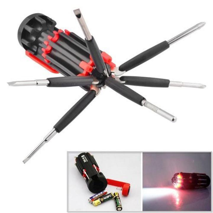 8 in 1 Multi Portable Screwdriver With 6 LED Torch Tools Light up Flashlight Set